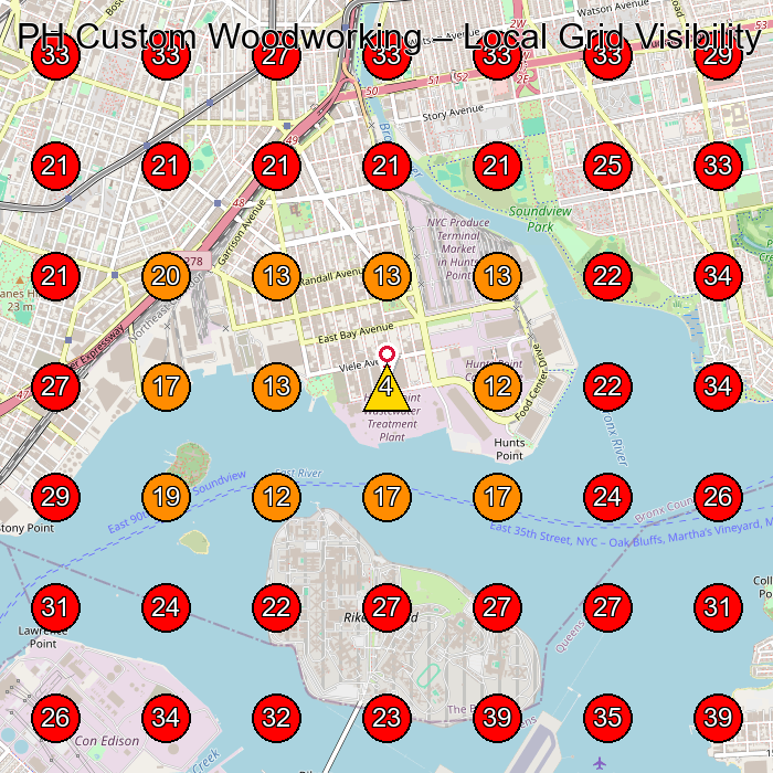 PH Custom Woodworking GeoGrid visibility map for Cabinet Maker in Bronx